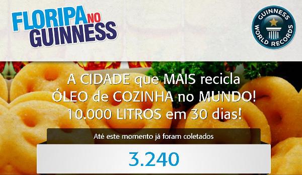 Campanha ”Floripa no Guinness” já coletou mais de 3 mil litros de óleo de cozinha