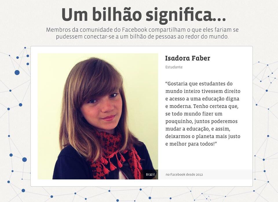 Isadora Faber é destaque na festa de 1 bilhão de cadastrados do Facebook