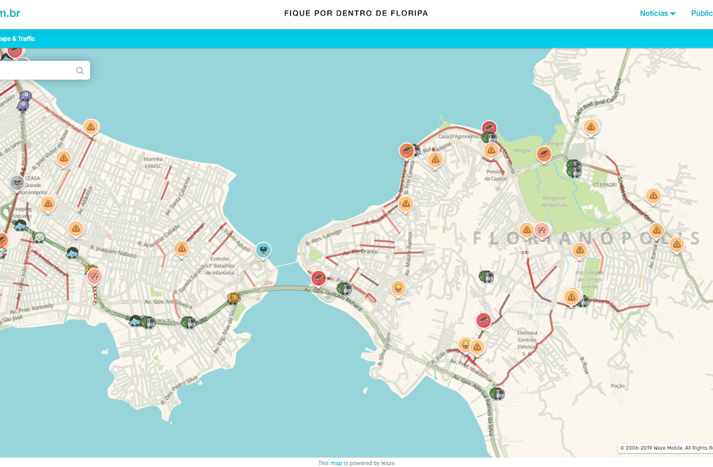 Em parceria com o Waze, deolhonailha.com.br fornece informações em tempo real do trânsito em Florianópolis